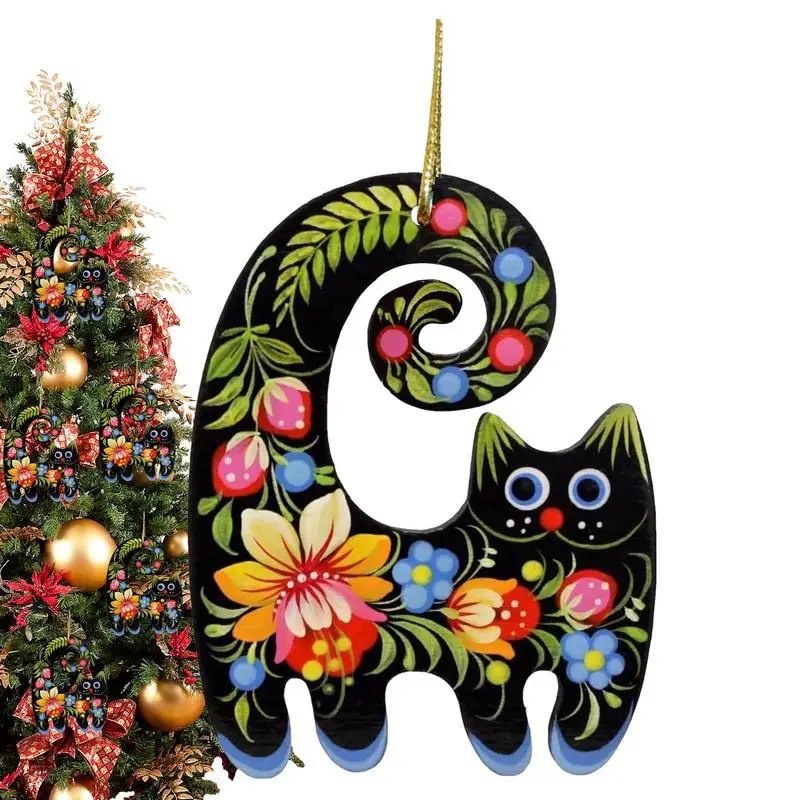 Wood Cat Christmas Ornaments Cat Christmas Ornament Hand Painted Christmas Ornaments Wooden Creative Cute Christmas Ornaments