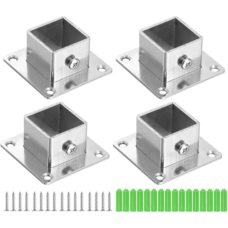 

4 Pcs Square Post Bases 20/25/30mm Stainless Steel Flange Anchor Bases Heavy Duty Post Brackets for Fence Deck Railing Support