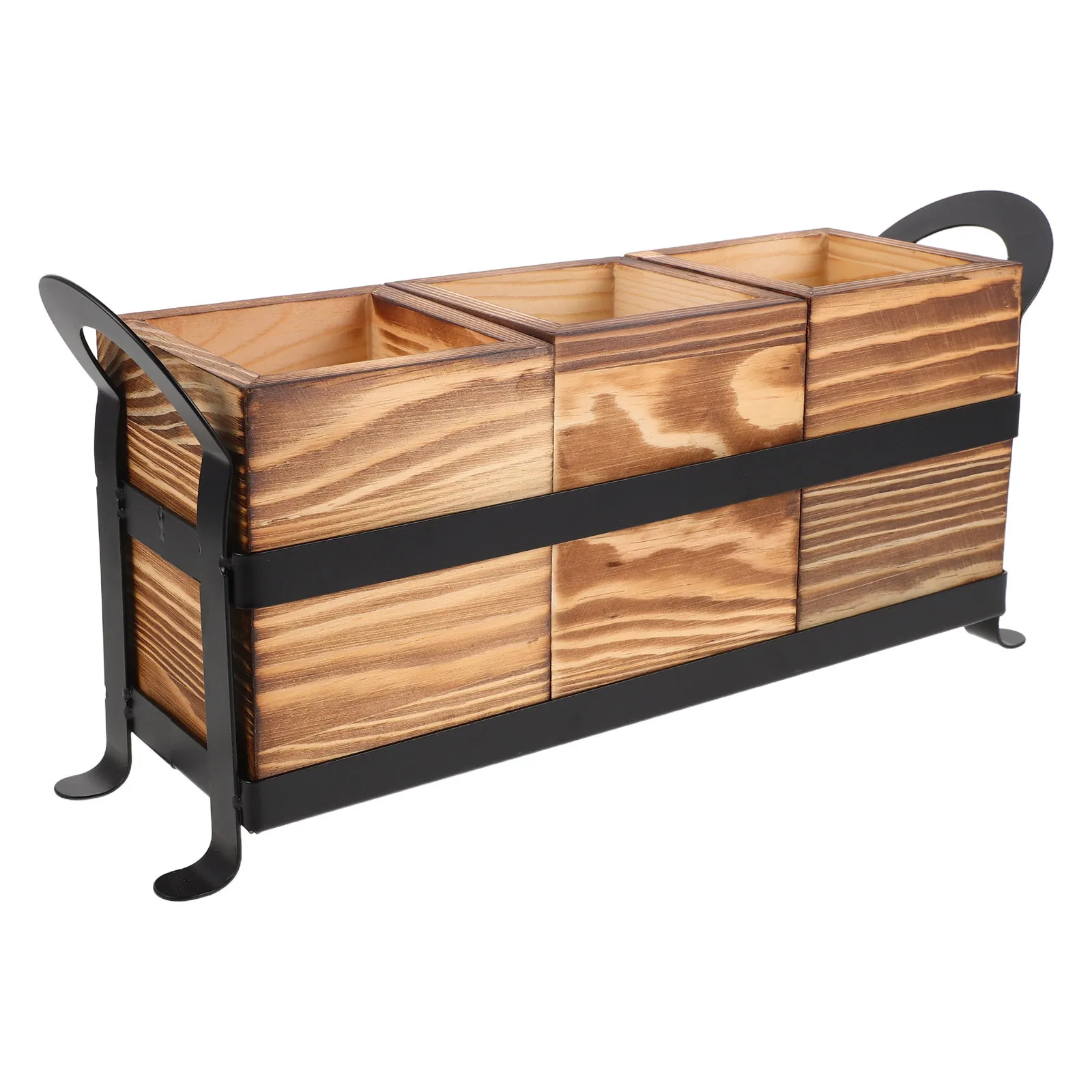 Caddie à ustensiles en bois, organisateur d'argenterie rustique, caddie à couverts, porte-brosse de maquillage, rangement sur comptoir de cuisine