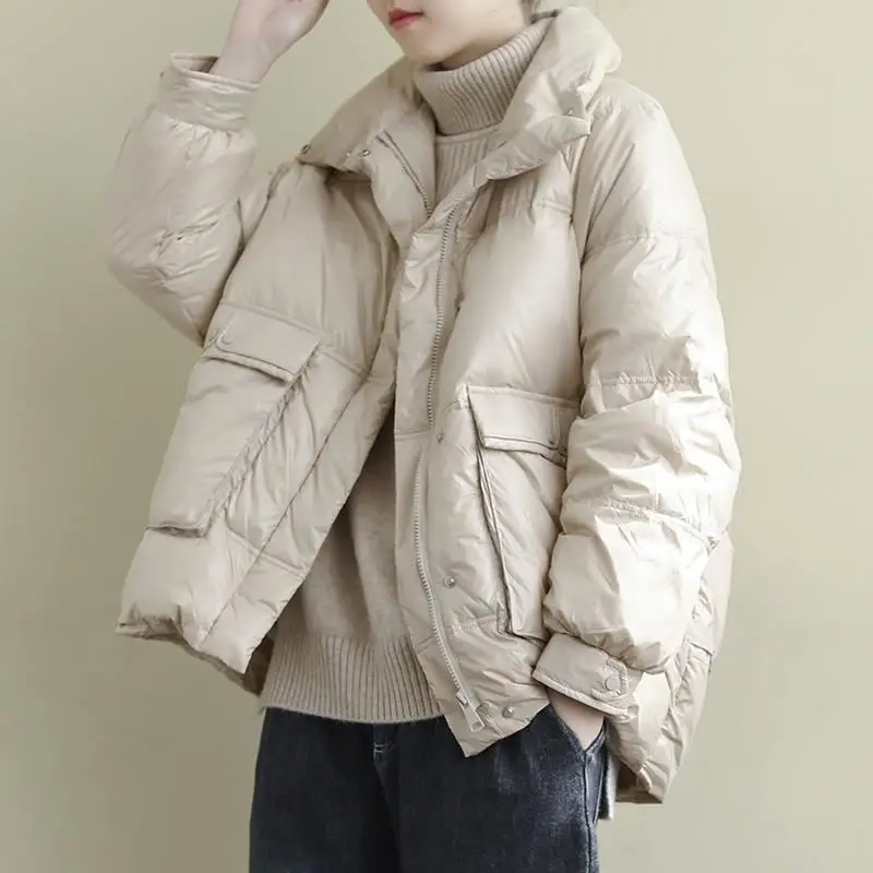 

Lightweight Warmth Women's Cotton Jacket Winter New Style Thin Padded Coat Korean Style Zipper Closure Stand Collar Long Sleeve