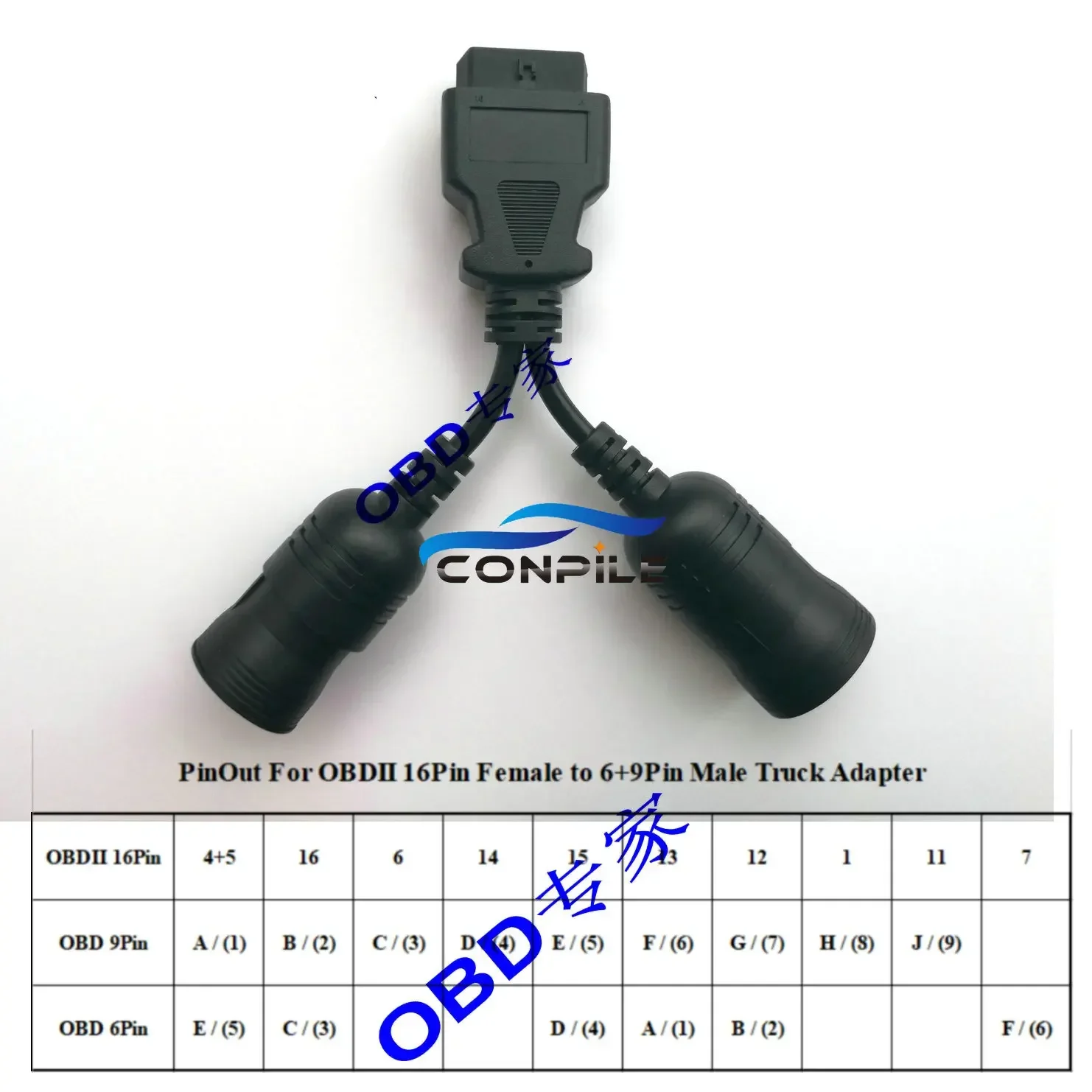 Heavy truck diagnostic line 6+9pin (J1708+J1939)  OBD adapter cable for Cummins Y  to OBD2 16pin female