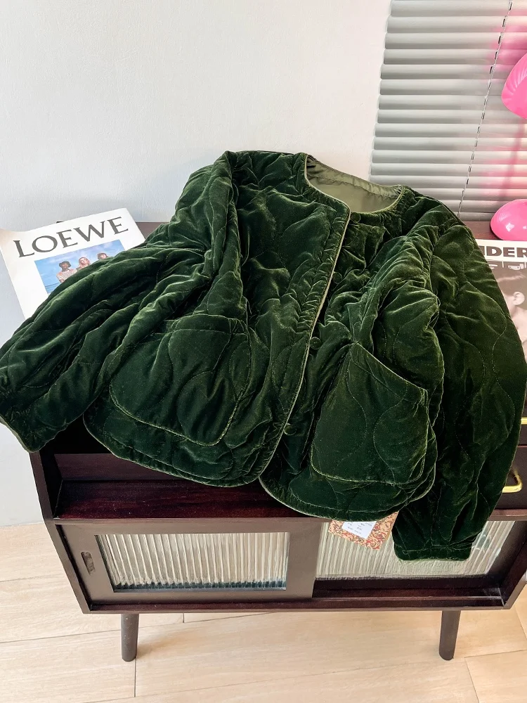 الرجعية المخملية أسفل القطن Jaet المرأة فضفاضة تناسب Thiened جولة Ne الدفء معطف خارجي طويل Sve طول منتظم #1