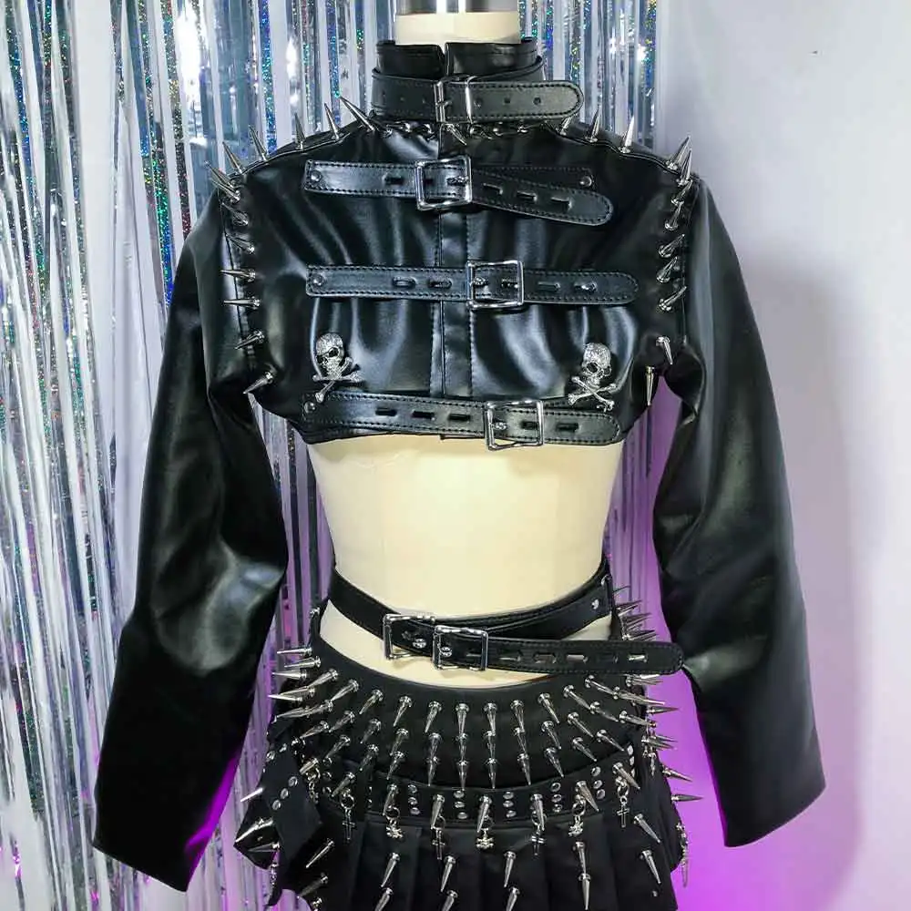 

DIY Teen Skull Gothic T-Shirt Punk Rock Long-sleeves Studded Rivet E-Girls Eco Y2K TOPS Grunge Goth Kawaii Emo Harajuku