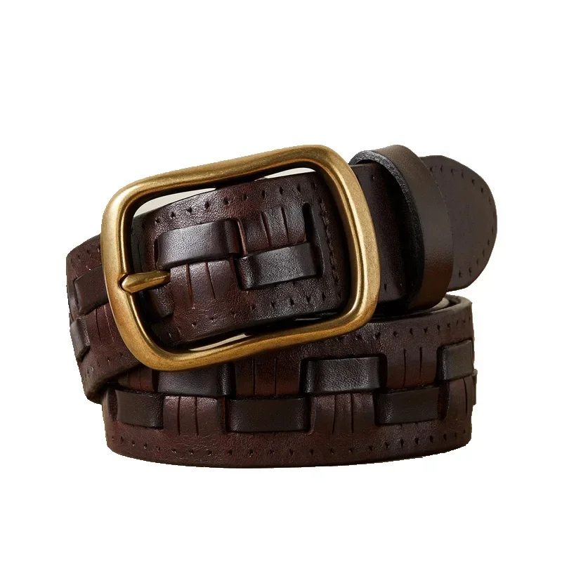 Ceinture en cuir de qualité supérieure pour hommes, ceinture tressée à la main avec structure illac de style rétro, ceinture tissée en cuir de vachette première couche