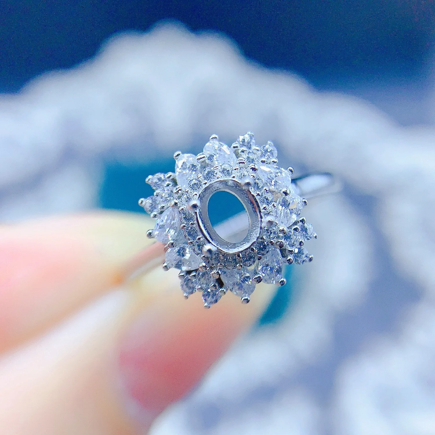 

S925 Silver Inlay Elliptical 4*5mm Women DIY Ring Empty Fashionable luxury Charm Gift Shining Diamond Charm Jewelry Accessory