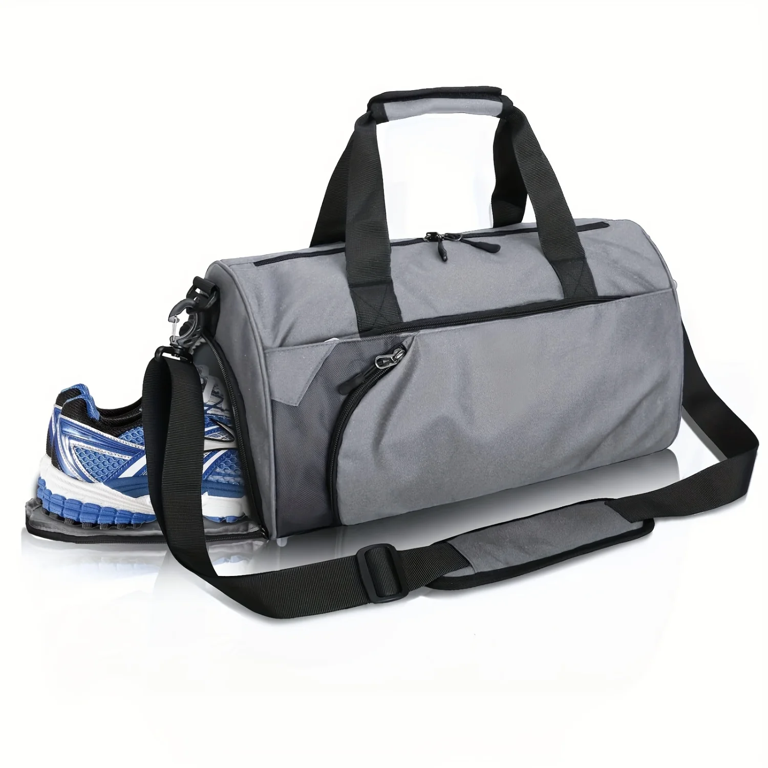 

40L Gym Duffel Bag with Wet Pocket & Shoe Compartment - Unisex Weekender Carry On - Lightweight Grey Sports Bag