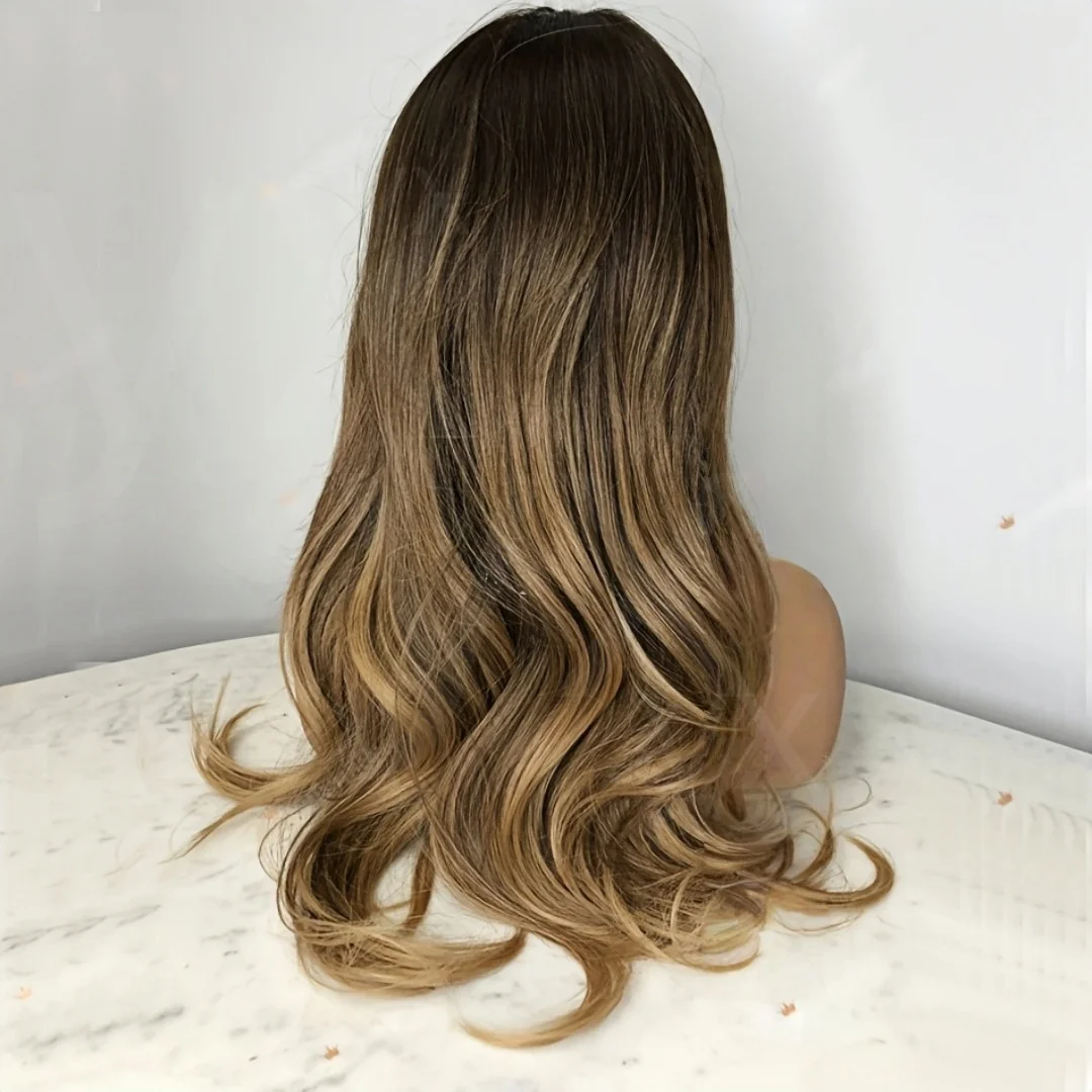 

24Inch ombre Brown Wave Preplucked Glueless Silk Base Human Hair Wig 5x5 Soft Natural Jewish Style with Baby Hair And HD Lac