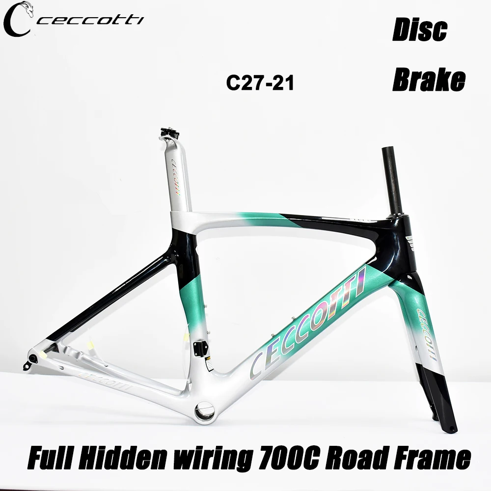 Aero Carbon Frame for Road Bike, Fit 700C * 30C Disc Brake Bicycle Frameset Threaded T47 BB Full Internal Cable Bicycle Frameset