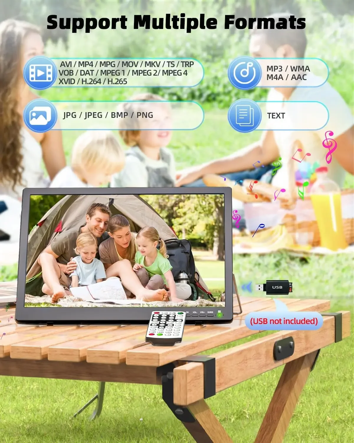 Portable with Antenna, Portable Small with ATSC Tuner, Battery Operated Portable Monitor Built-in Stand, Mini for