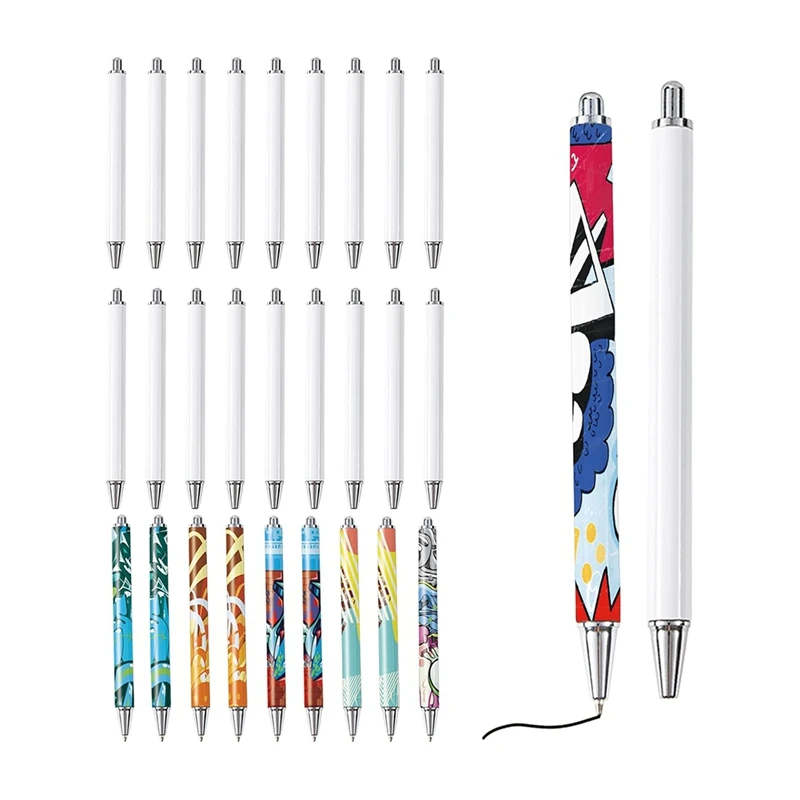 Sublimation Pens Blank With Shrink Wrap, Clipless Heat Transfer Sublimation Ballpoint Pens For DIY Office School