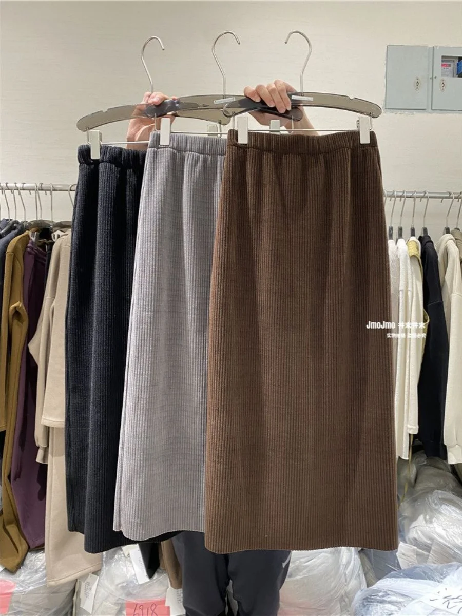 

plus Size Women's Faion Korean Sle High Waist A-Line Skirt with Slit Autumn Winter Loose Fit Slimming Corduroy Skirts