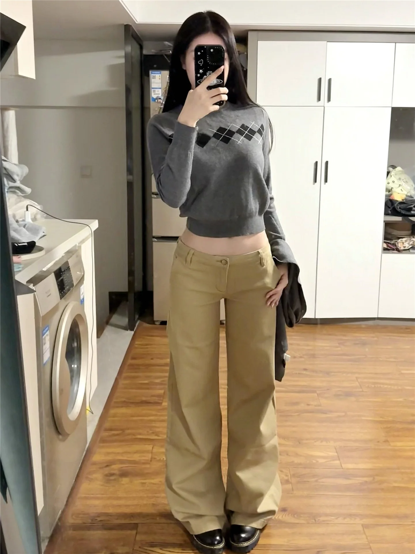 

Loose Wide Leg Low Waist Denim Jeans Women's Spring Autumn Straight Leg Floor-Length Pants Elastic Casual Cotton Jeans