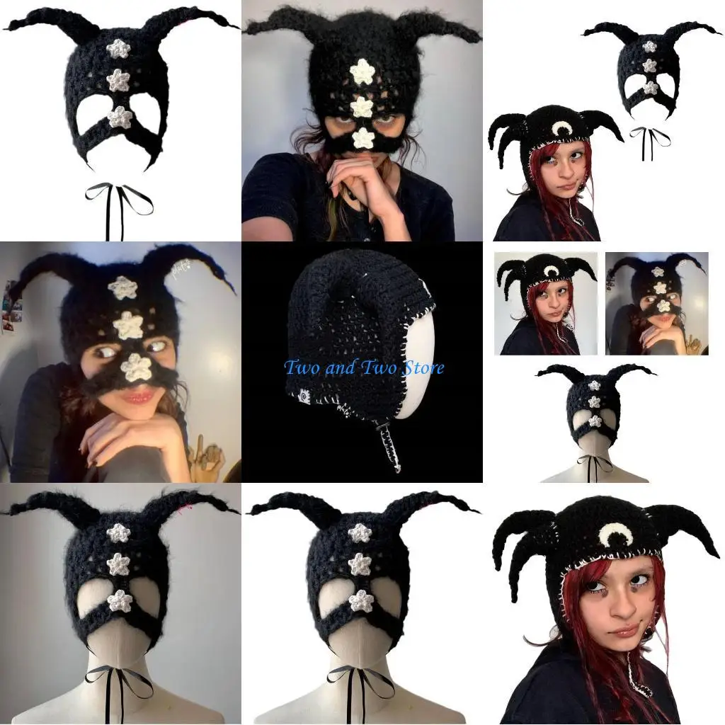 

HX6F Scary Halloween Beanie Cap Novelty Knitting Women Men Winter Warm Knit Hat Adult Hooded Cap for Carnivals Party