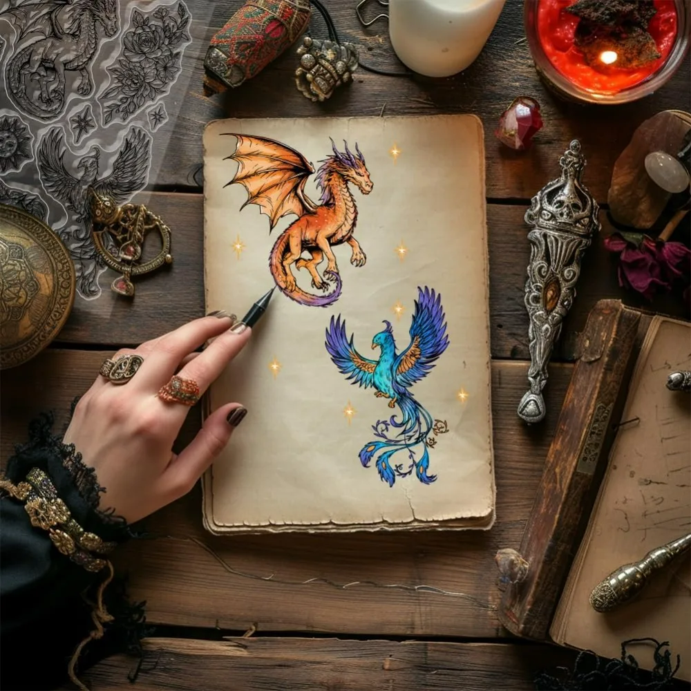 1szt Magiczne zwierzęta Silikonowe przezroczyste znaczki Smok Feniks Latający koń Przezroczyste pieczęcie do tworzenia kart DIY Scrapbooking — zdjęcie 3