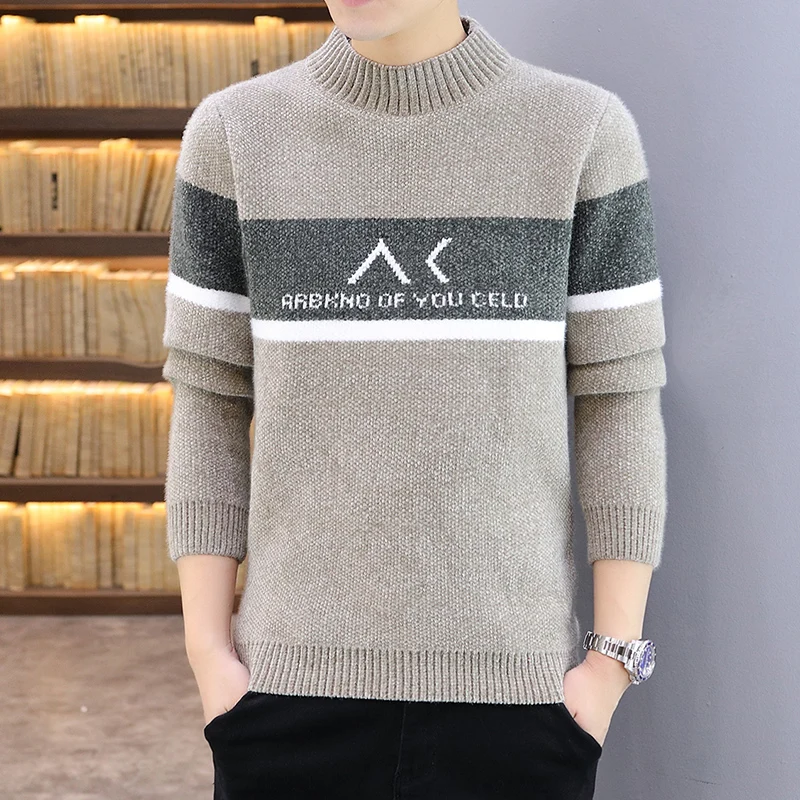 Neue Ankunft Mode männer Pullover Brief Alphabet Gemusterte Runde Kragen Langarm Gemischt Farbe Slim Fit Koreanischen Stil Pullover