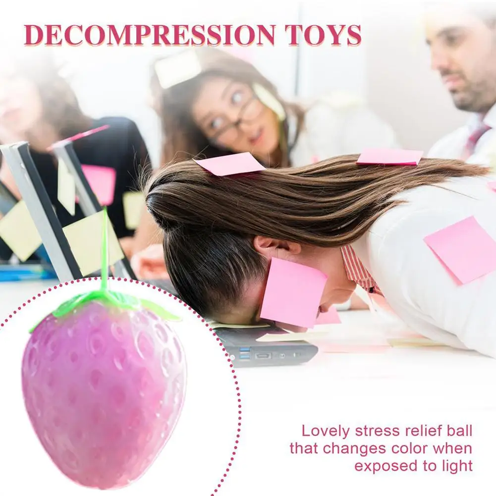 Kawaii Strawberry Stress Relief Toy Discoloration When Exposed To Light Squeeze Antistress Ball Table Toy Gift For Child T4M9