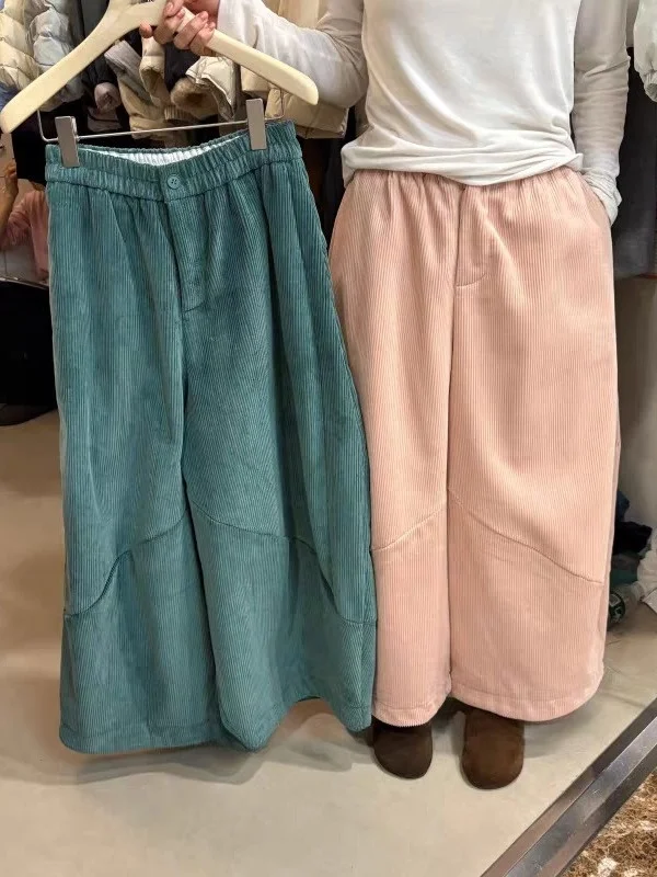 Pantalones de pierna ancha de pana de nueve puntos Vintage coreano Sle, pantalones rectos informales holgados y adelgazantes con globos para mujer