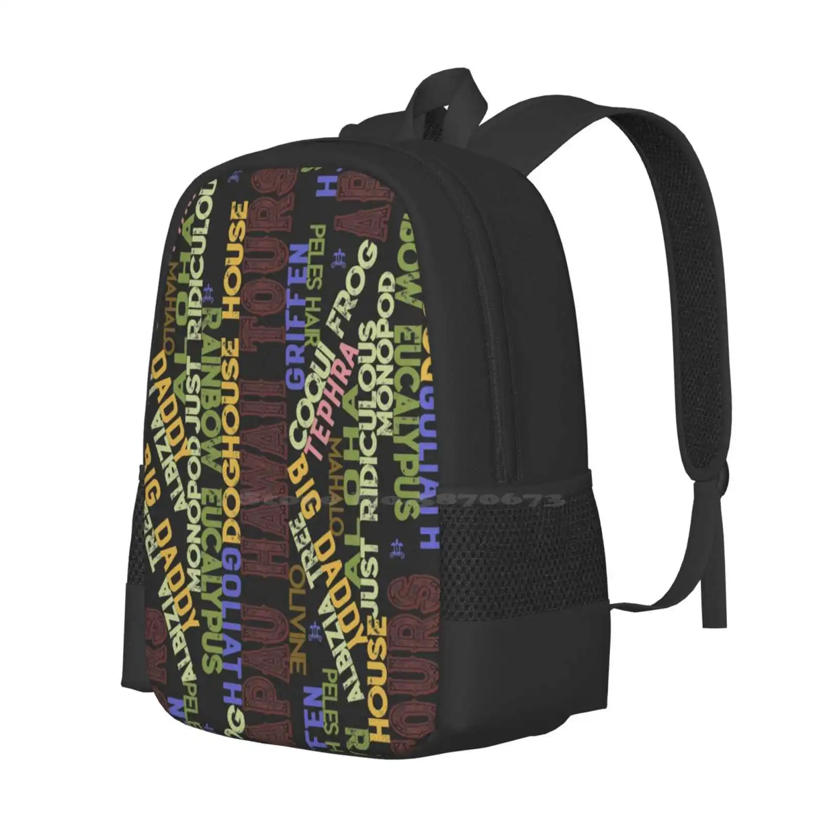 حقيبة ظهر بتصميم Wordcloud للطلاب المدرسية والكمبيوتر المحمول حقيبة سفر بألوان قوس قزح السلام أباو هاواي الفرح شكرًا لك لدعم البحر السلحفاة #2