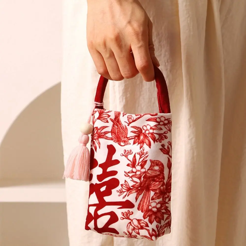 

Flower Festive Sugar Bag Butterfly Orchid Flower Pendant Storage Bag Canvas Knot Wrist Bag Jewelry Packing Bag Korean Style