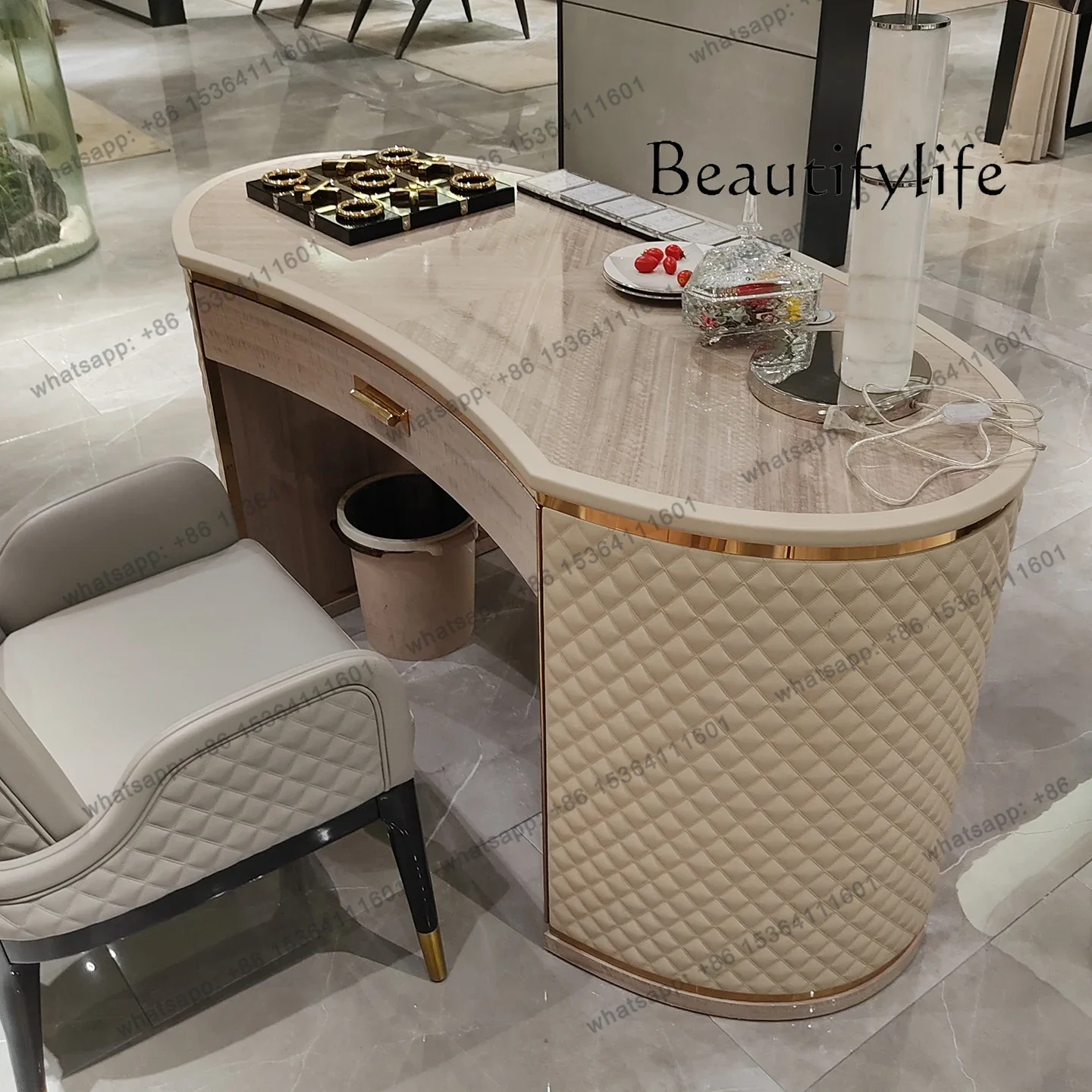 مكتب إيطالي فاخر خفيف فاخر نموذج غرفة مكتب موضة تصميم أثاث طاولة الكتابة الإبداعية #5