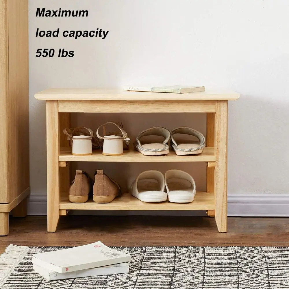 Natural Wooden Shoe Storage Bench, Simple Style Entryway Furniture, 23.6