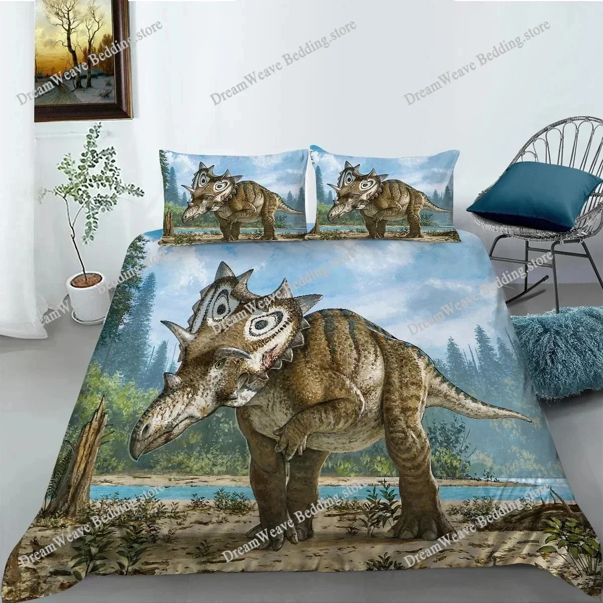 Jurassic Dinosaur Duvet Cover King Queen Huge Brown Triceratops Tyrannosaurus Diplodocus Polyester Bedding Set for Boys963