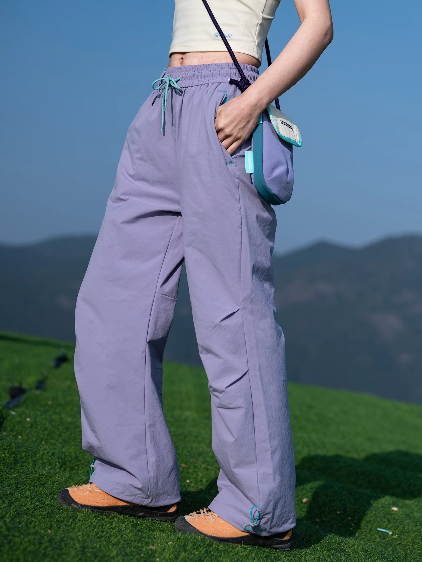 

Женские брюки для активного отдыха Qui Dry: тонкие повседневные брюки для весны и лета, рабочие брюки, фиолетовые, с высокой талией, прямого кроя