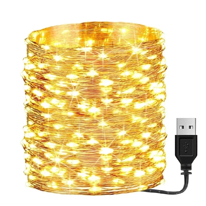 2/3/4/5/10M USB Led Fee Lichter Silber Kupfer Draht String Licht Batterie girlande Weihnachten Baum Hochzeit Party Urlaub Dekoration