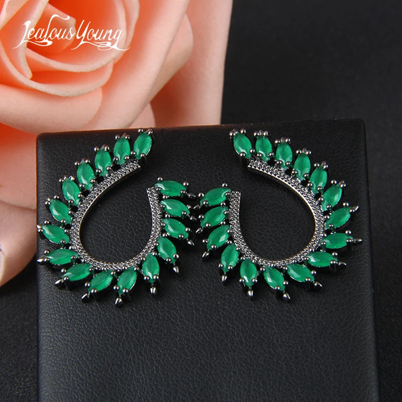 Green Stone Bohemian Stud Earrings For Women Black Gun Crystal Earings Fashion Jewelry 2017 Cubic Zirconia Girl Earring AE363