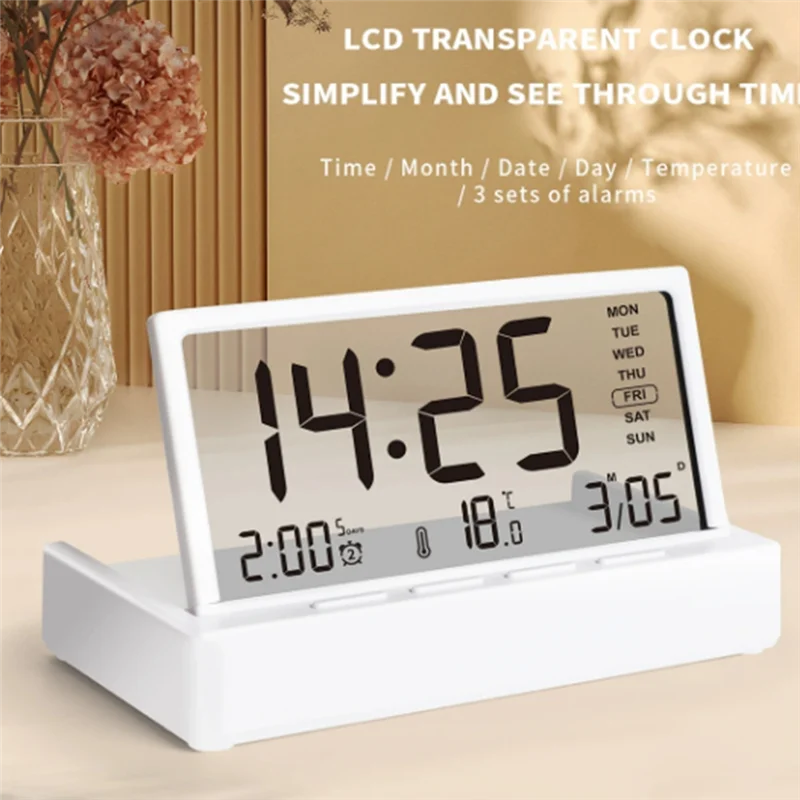 Reliabletemperature/Calendar/Week Display Foldable Alarm Clock 3 Alarms Setting Desktop Decoration Organic Glass Material