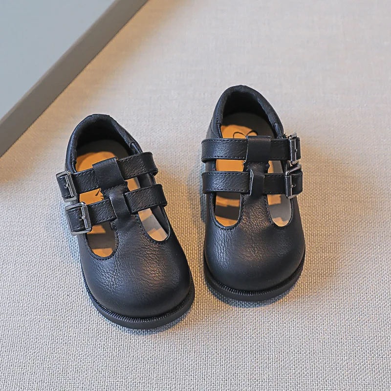 Boys Campus Uniform PU Shoes 2022 Summer Solid Children Wild Double Button Simple Japanese Kids Fashion Casual Shoes Round-toe