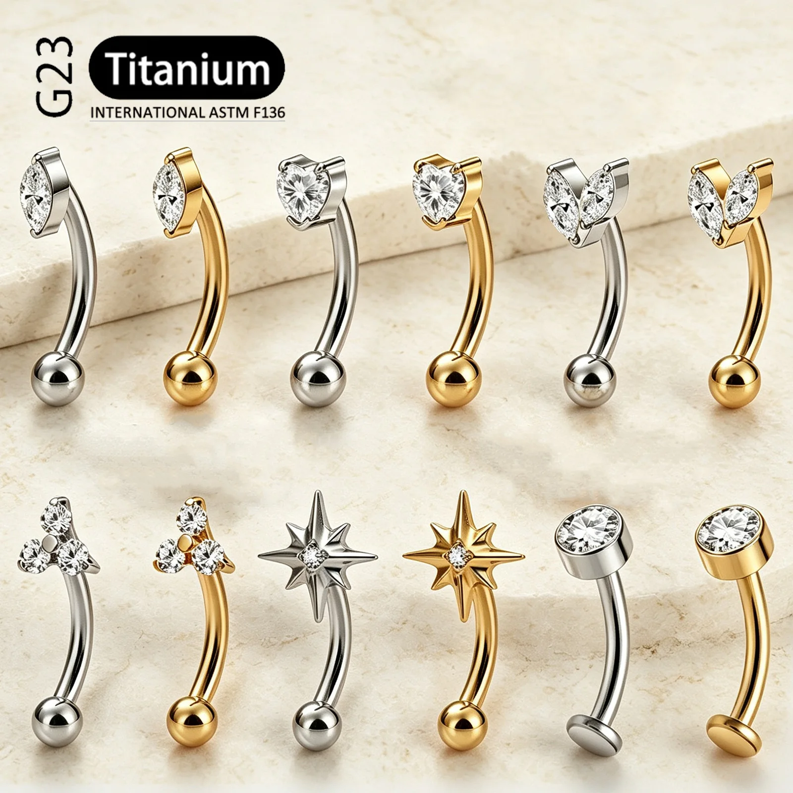 Eyebrow Curved Barbell - G23 – pierścionek do piercingu brwi