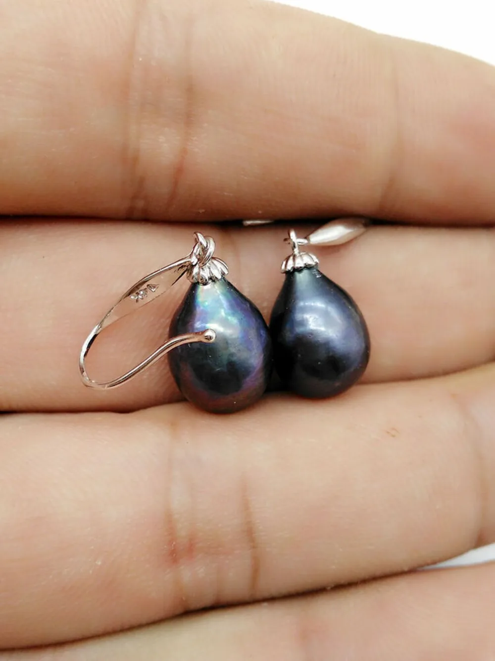 baroque AAA+ 10-12MM NATURAL TAHITIAN BLACK PEARLS EARRING 925 sterling silver earrings for women