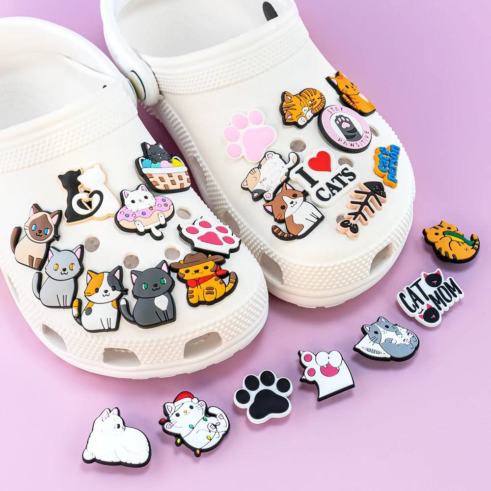 Conjunto de dijes para zapatos de gatos bonitos, decoración de zapatos de estilo Kawaii, accesorios de zueco, alfileres de hebilla, regalo de