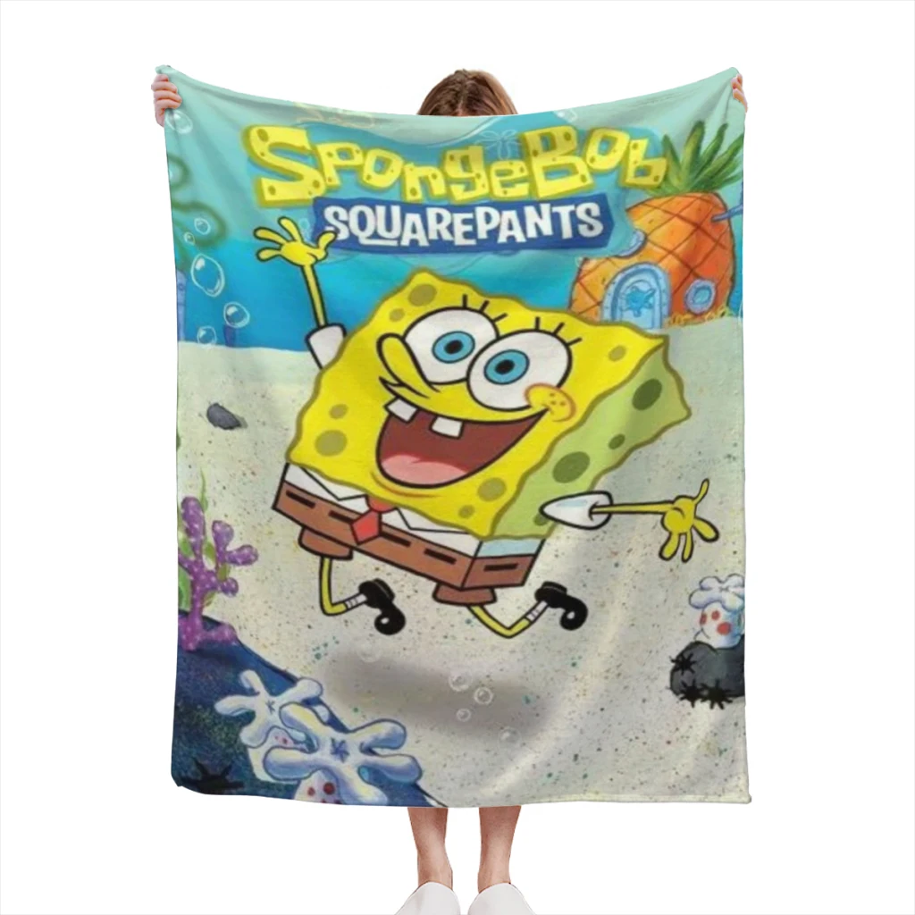 

Sponge-bob Cartoon Light Blanket Flannel Family Living Room Plush Sleeping Blanket Outdoor Travel Camping Bed Sheet