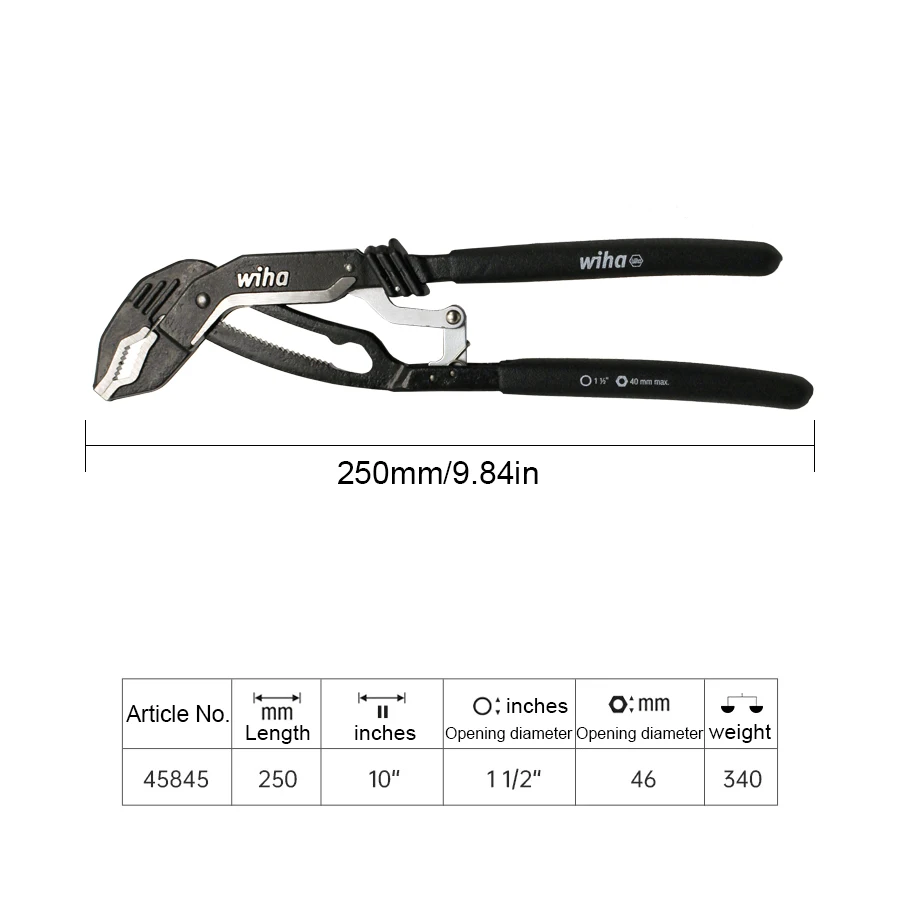 WIHA Water Pump Pliers with 10 Inches Ratcheting Push Button Black  Forest Classical Adjusting Pipe Plier 45845