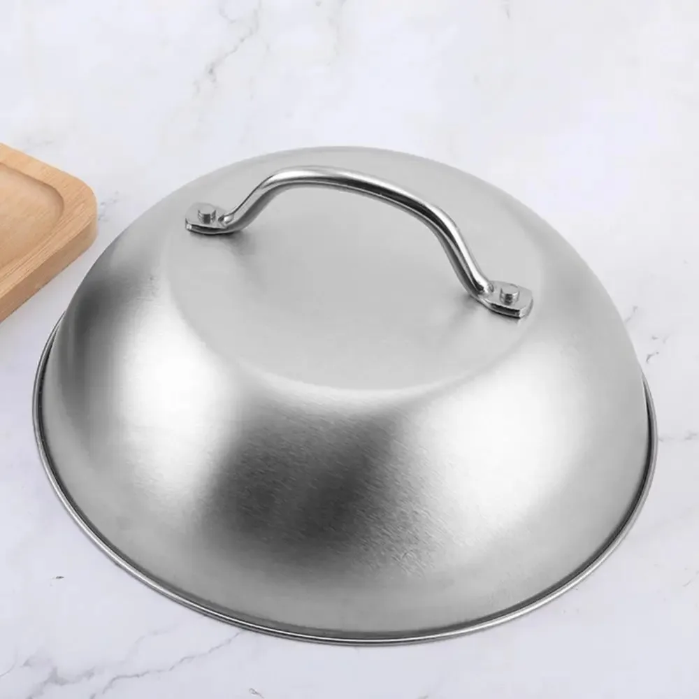 Round Heat-Resistant Stainless Steel Steak Cover Kitchen Restaurant Cooking Tool Rustproof Iron Plate Burger Lid Supplies