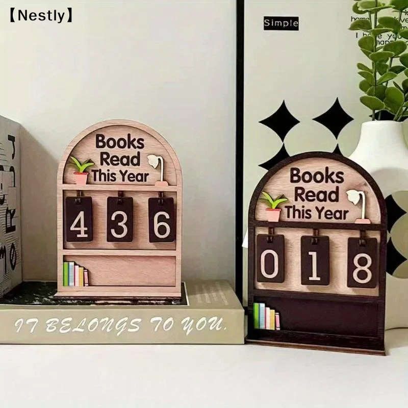 Libro de Madera para Registrar Lecturas del Año, Rastreador de Desafíos de Lectura, Decoración para Estantería, Club de Lectura, Aula, Regalos de Año Nuevo para Amantes de los Libros 〔Nest〕
