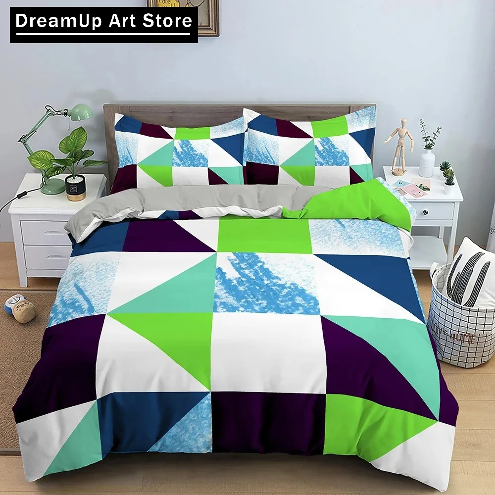 Building Block King Queen Duvet Cover Colorful Brick Bedding Set for Boys Teens Adults Cartoon 2/3pcs Polyester Comforter Cover