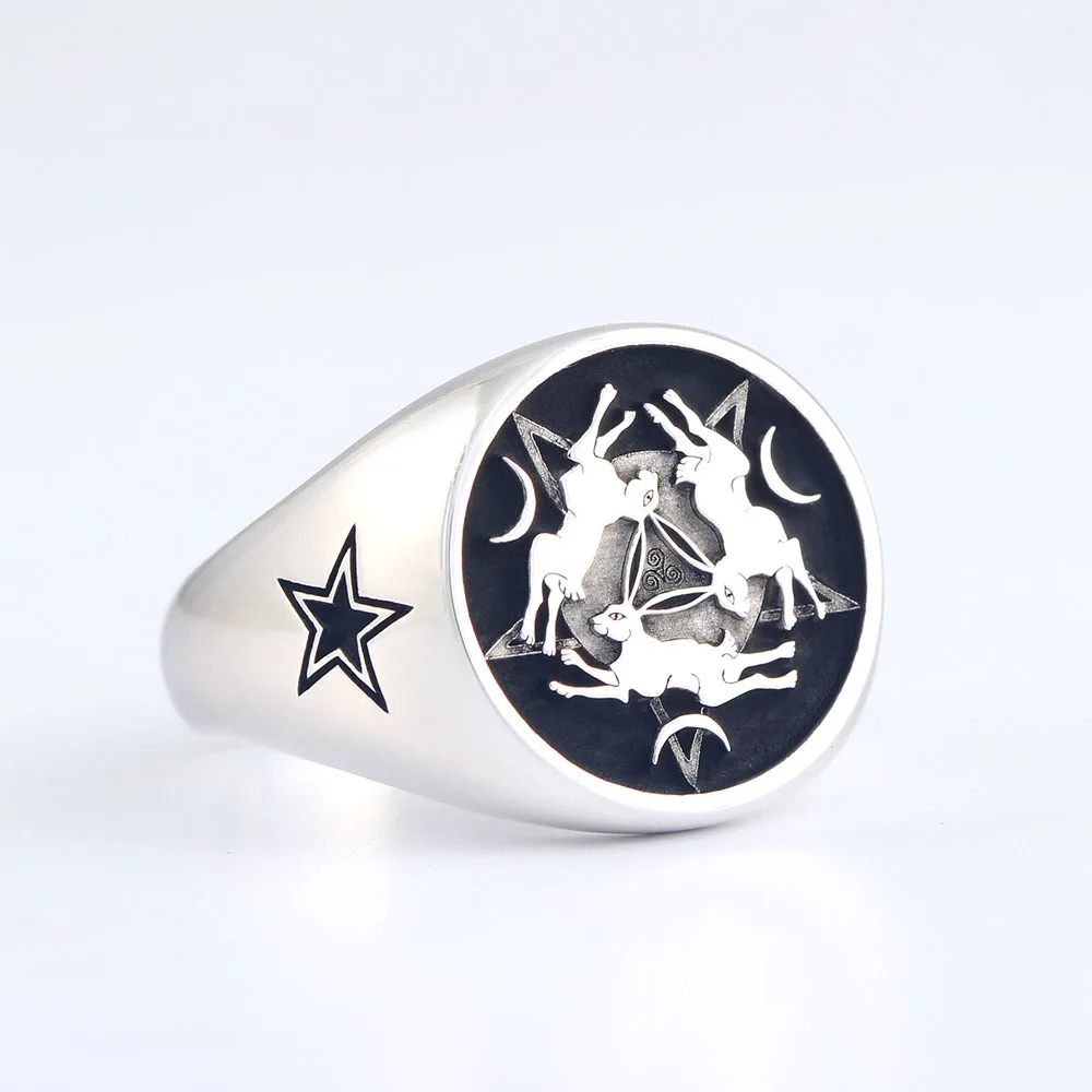 Three Rabbits the Circle Of Life Custom Symbol Or Rune Sterling Silver Ring