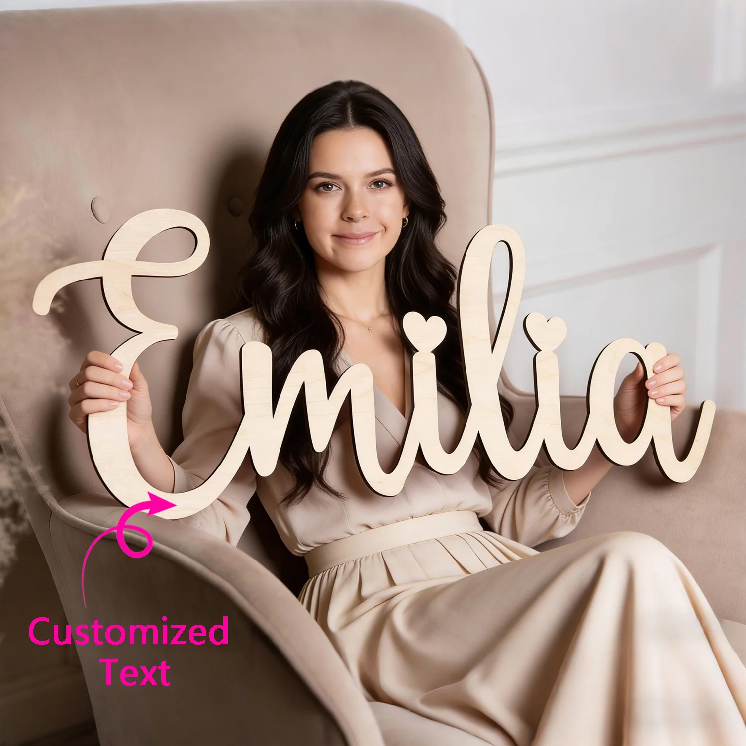 1pc Customized Wooden Name Tag, Customized Content, Name Label, Multi-color Selection, Home Decoration
