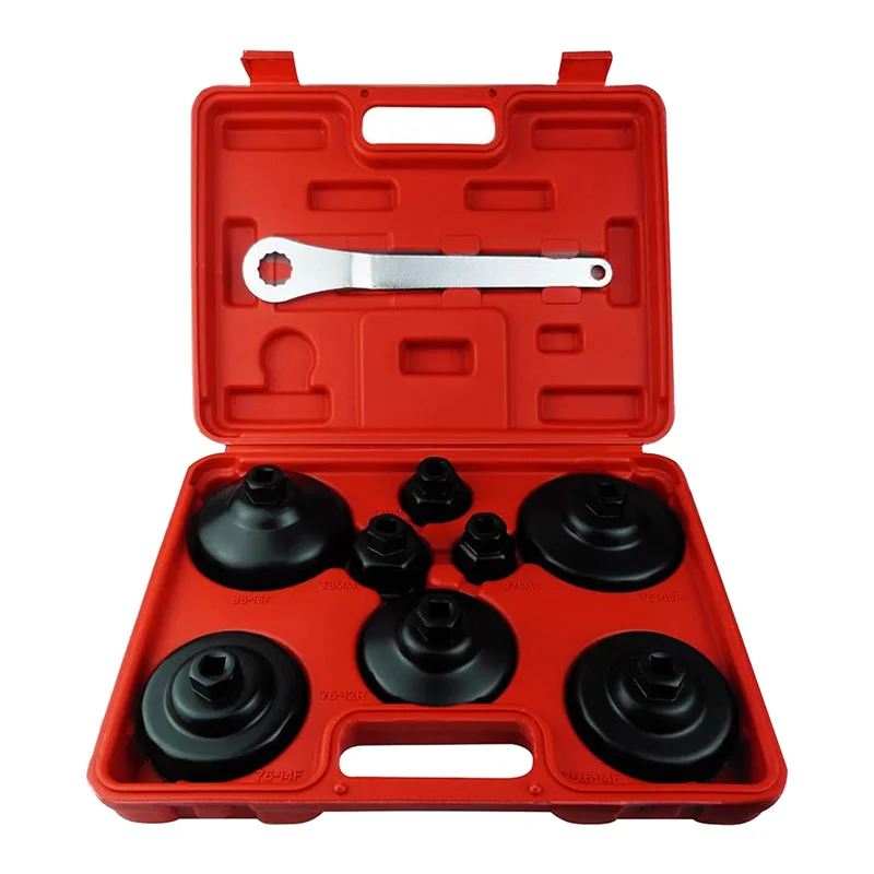 

A36T-9Pc Ключ для крышки масляного фильтра Набор инструментов для крышки масляного фильтра Набор головок Корпус фильтра 27 мм, 32 мм, 36 мм, 74 мм, 75,6 мм, 76 мм, 86 мм, 93 мм