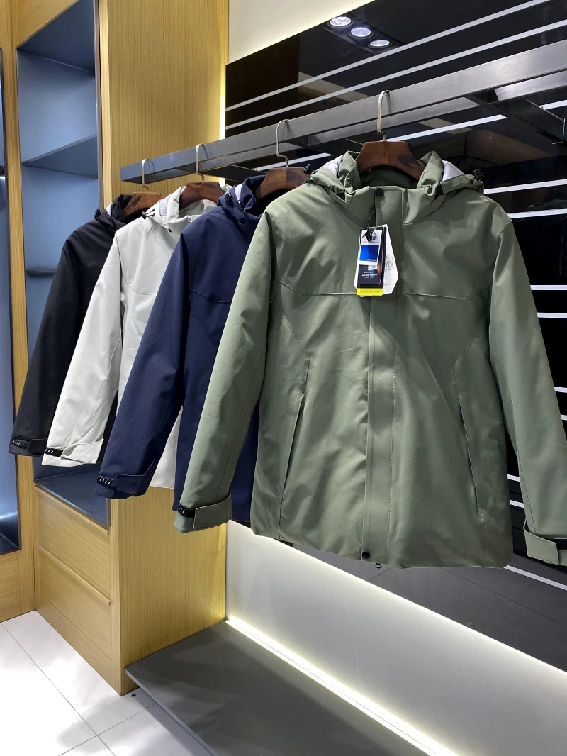 Inverno ao ar livre masculino para baixo jaet du pena quente caminhadas casaco zíper sle anti-vento design 3d fibra de poliéster juventude faion