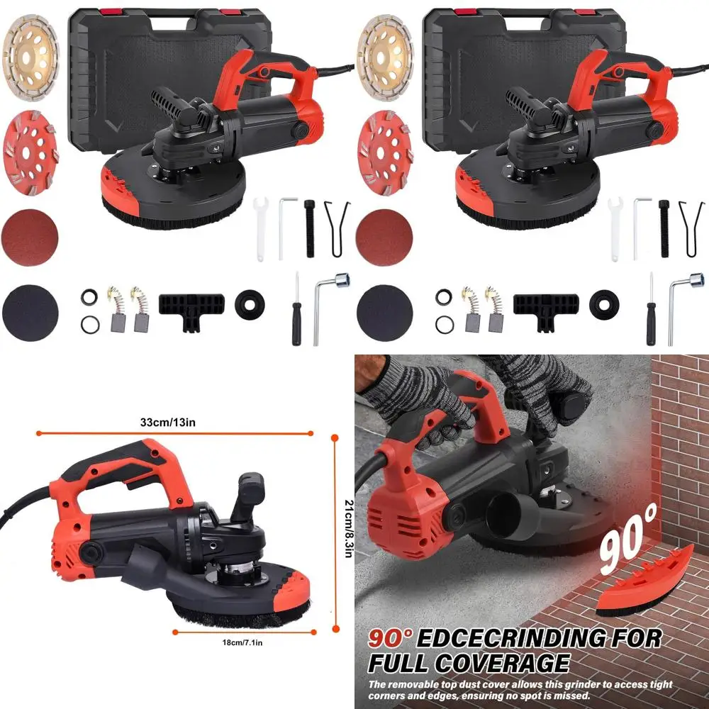 

Комплект для шлифовки бетонных поверхностей 7 в 1 с пылеотводом, двигателем 1800 Вт, алмазным кругом для бесшовной шлифовки полов, стен и потолков