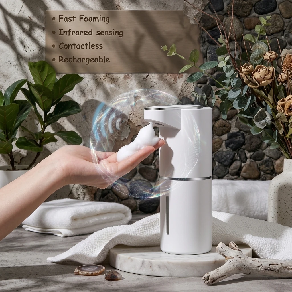Type-C Rechargeable Touchless Automatic Bathroom Foam Soap Dispenser, Multi-Level Adjustable, Wall-Mounted & Vertical Dual Use