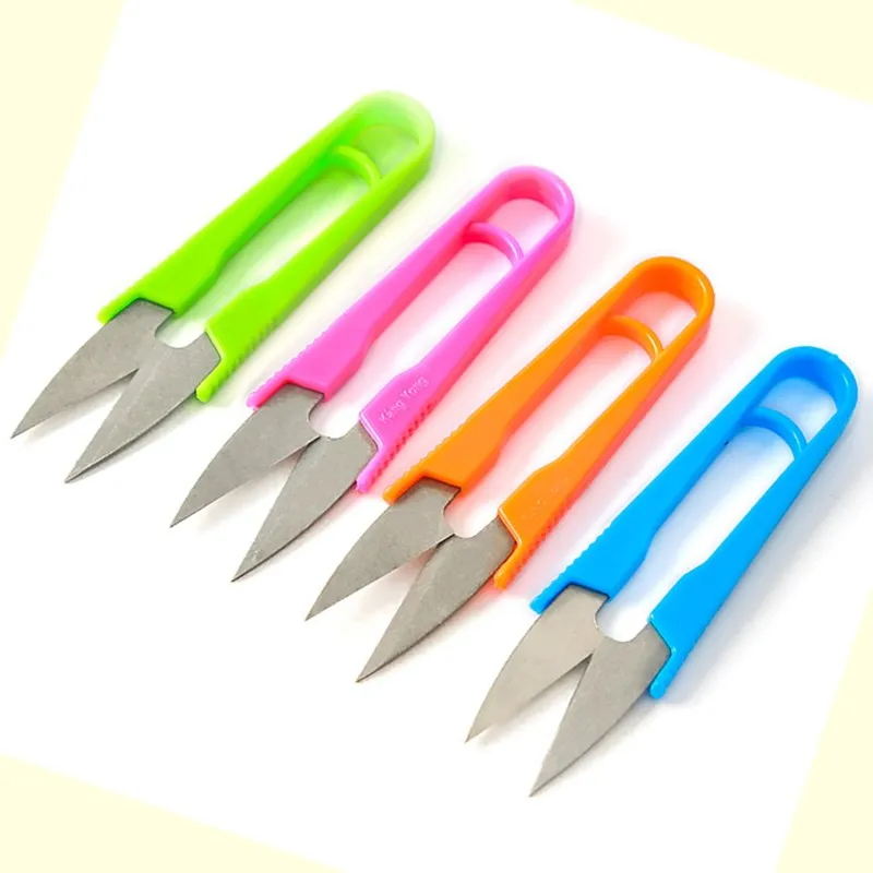 Colored Plastic Mini U Scissors Tailor Cross Stitch Handicraft Home Sewing Shears School Office Supply Stationery Paper Cut Tool