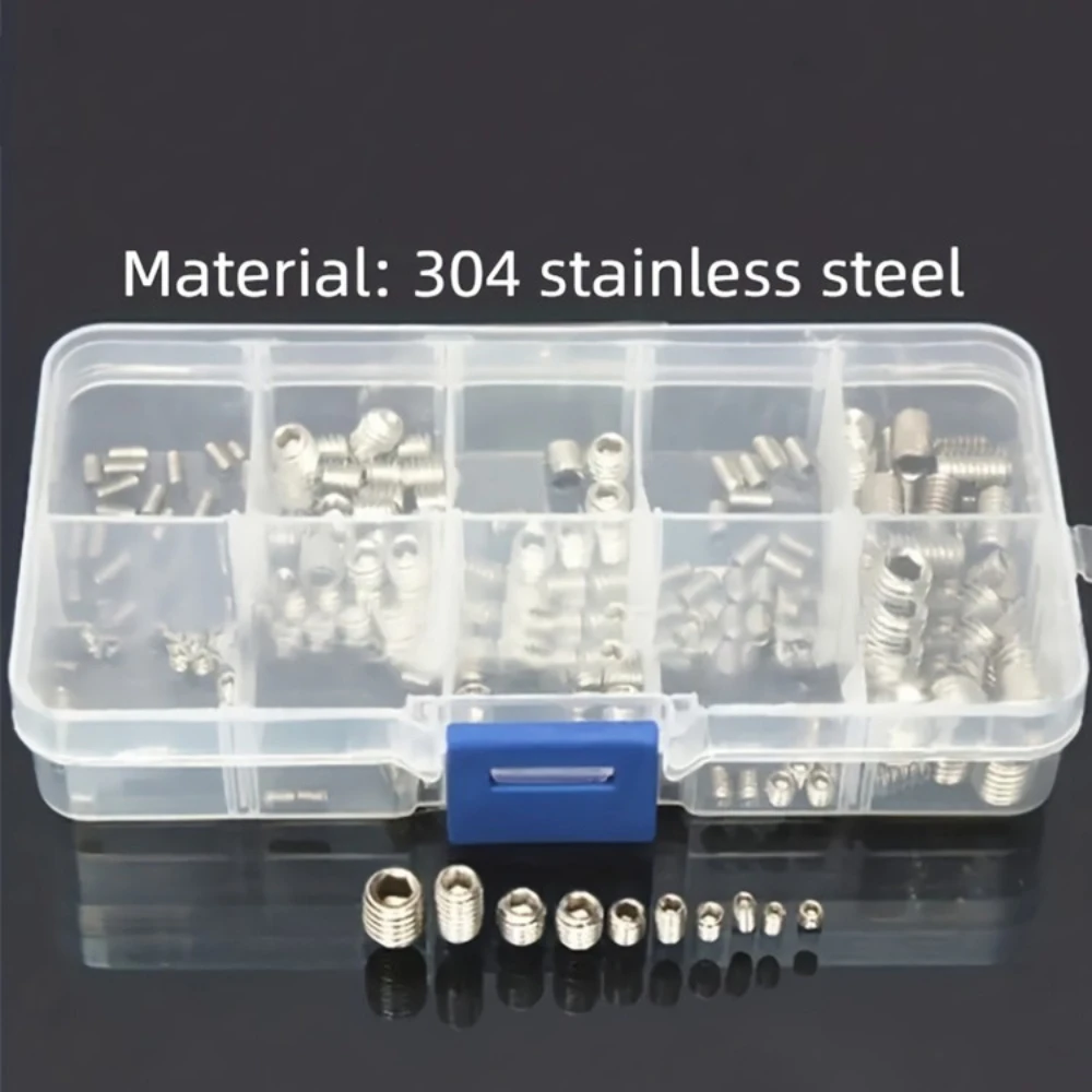 Stainless Steel Machine Screw Without Head Set 200pcs M3 M4 M5 M6 Hex Hexagon Socket Allen Cup Point Grub Bolt Set Screw Kit Box