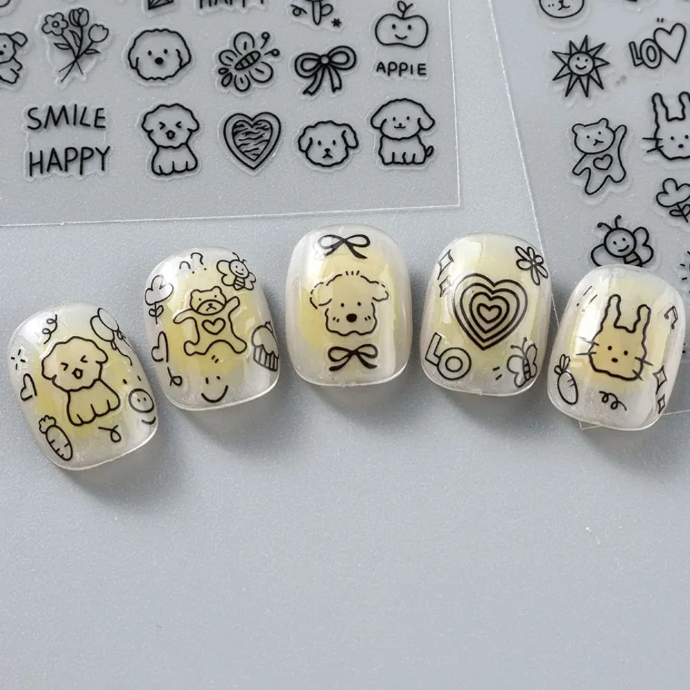 4 قطعة الكرتون لطيف القط مسمار الفن المتزلجون ثلاثية الأبعاد الكتابة على الجدران الكلب أرنب القلب ستار مسمار ملصق زهرة فراشة القوس مانيكير صائق