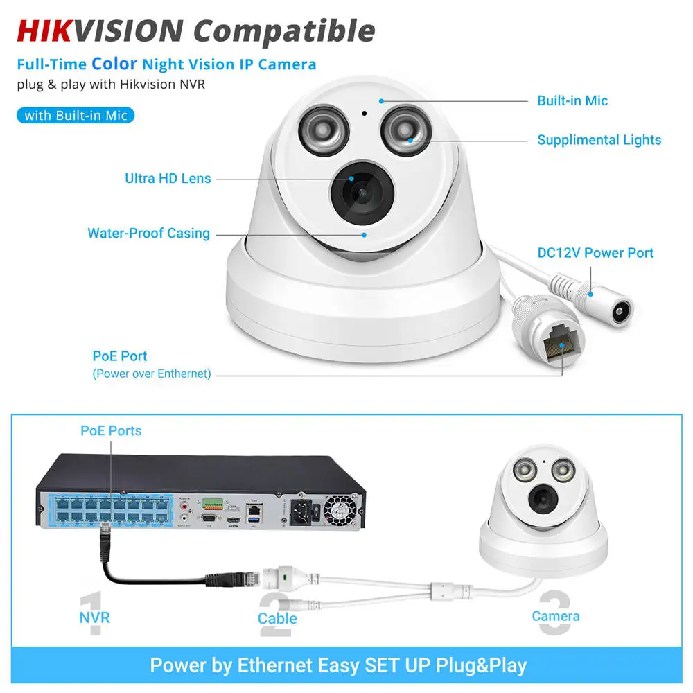HIK-Conect App 5mp 8ch HD AI Ip Poe Nvr Home Outdoor Security Camera Surveillance Cctv System Kit