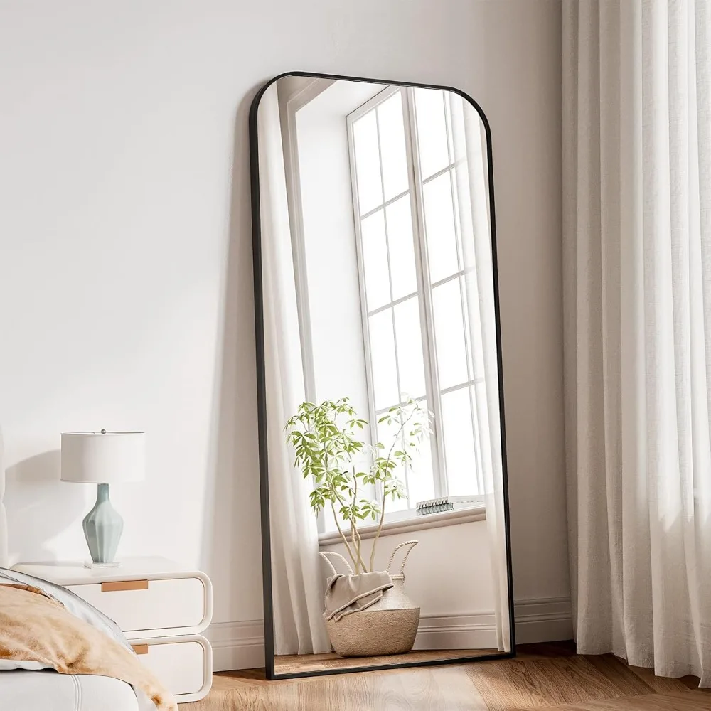Full Length Mirror 65x24 with Stand, Black Square Edge Floor Mirror, Aluminum Frame, Large Standing Mirror for Home Use